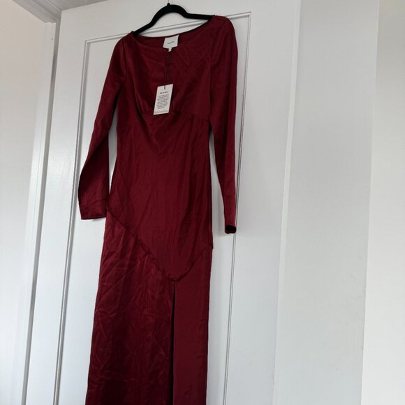 NWT Reformation Naila Satin Dress In Chianti Sz Small Slim Fit Thigh High Slit - Picture 4 of 8